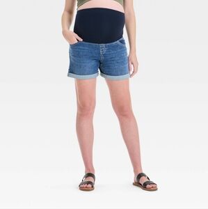 Ingrid & Isabel Women's Over Belly High Rise Maternity Jean Shorts